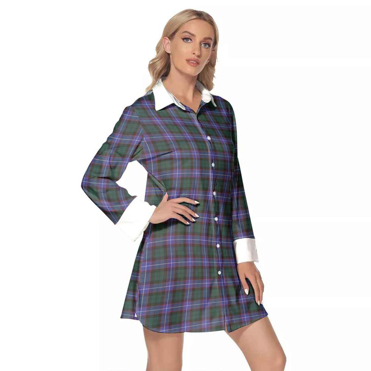 Scottish Hunter Modern Clan Tartan Lapel Shirt Dress with Long Sleeves Tartan Plaid 1