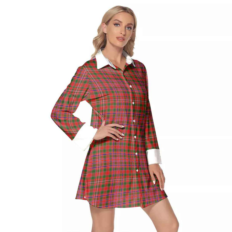Scottish MacAlister Modern Clan Tartan Lapel Shirt Dress with Long Sleeves Tartan Plaid 1