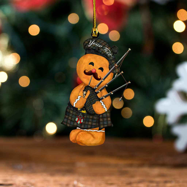 Scottish Farquharson Weathered Clan Crest Tartan Wood Acrylic Ornament Gingerbread Bagpipe Personalized