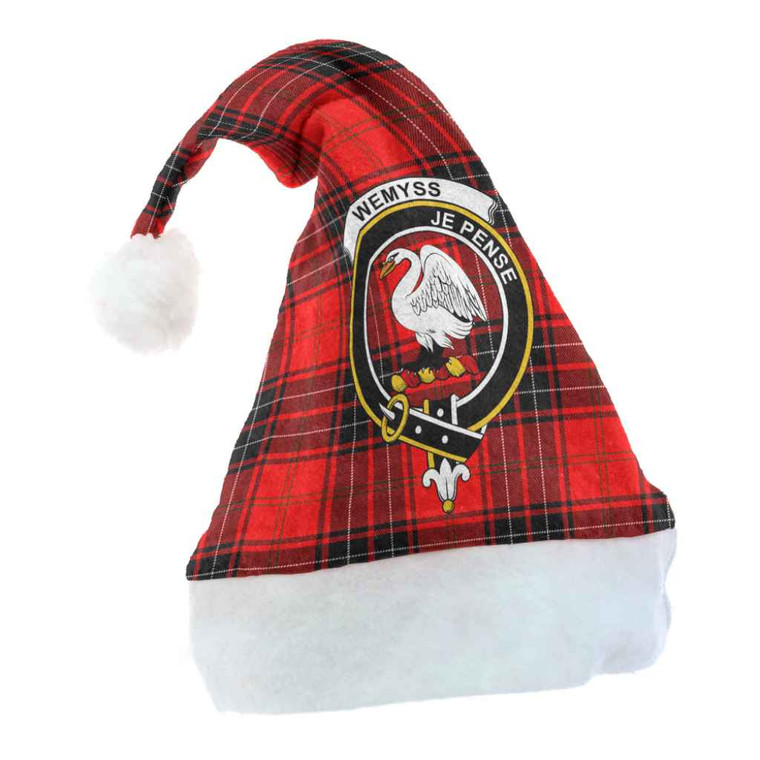 Scottish Wemyss Clan Crest Tartan Christmas Hat Front Tartan Plaid