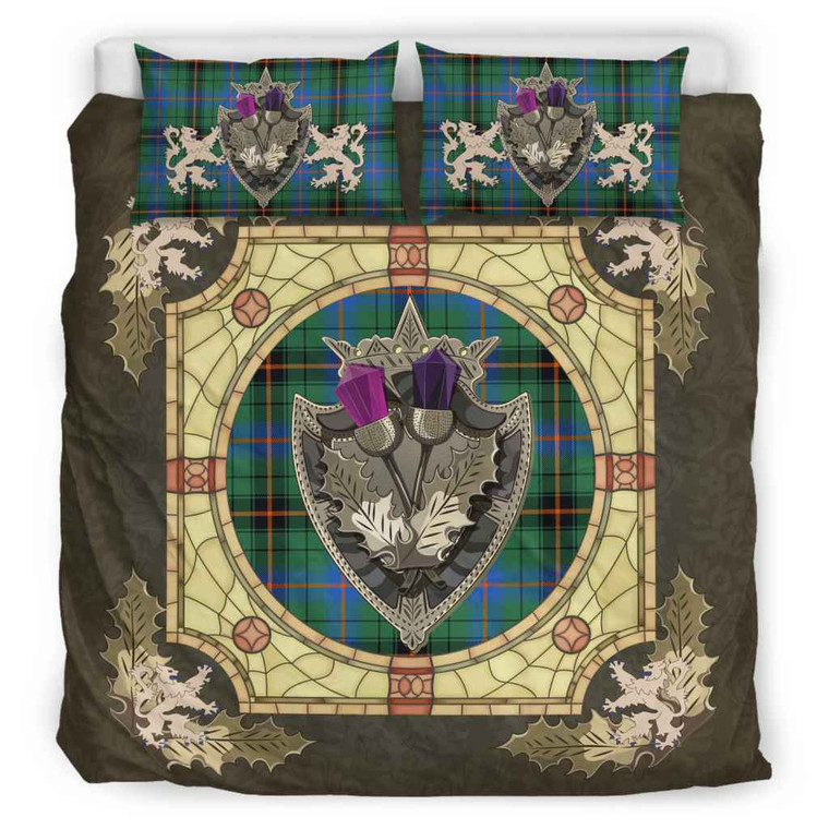 Scottish Davidson Ancient Clan Tartan Bedding Set - Crystal Thistle Shield Tartan Plaid 1