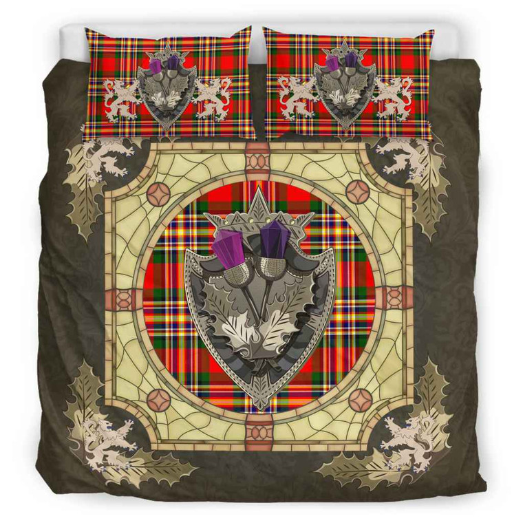 Scottish MacGill Modern Clan Tartan Bedding Set - Crystal Thistle Shield Tartan Plaid 1