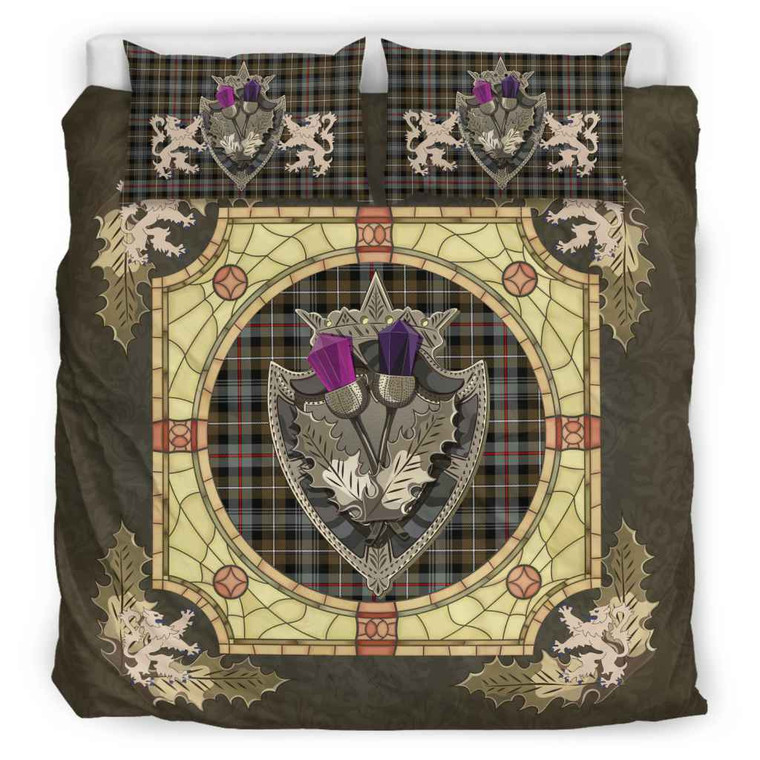Scottish MacKenzie Weathered Clan Tartan Bedding Set - Crystal Thistle Shield Tartan Plaid 1
