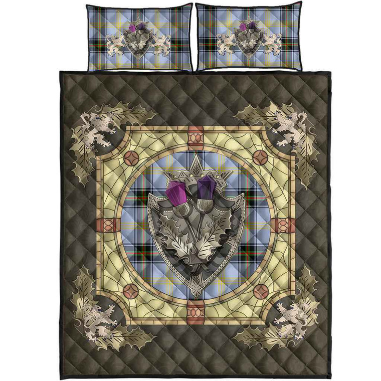 Scottish Bell of the Borders Clan Tartan Quilt Bed Set - Crystal Thistle Shield Tartan Plaid 1