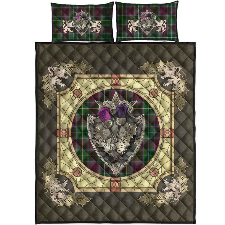 Scottish Crosbie Clan Tartan Quilt Bed Set - Crystal Thistle Shield Tartan Plaid 1