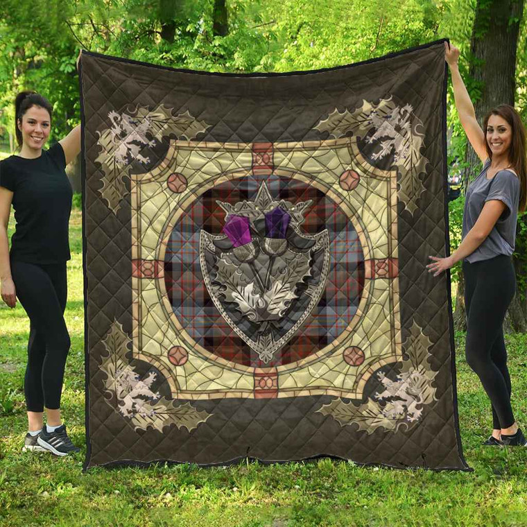 Scottish Cameron of Erracht Weathered Clan Tartan Quilt - Crystal Thistle Shield Tartan Plaid 1