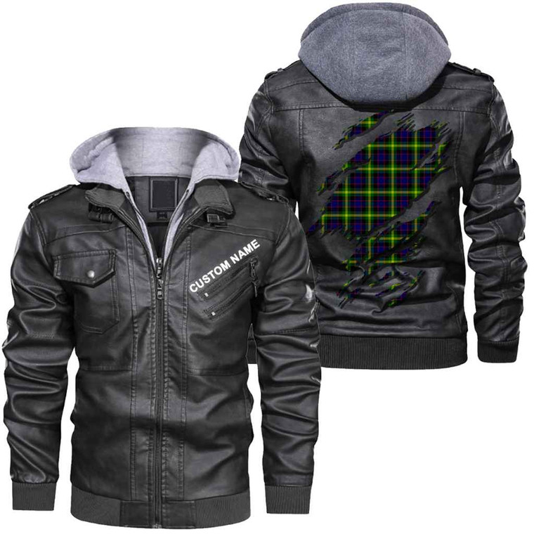 Scottish Watson Modern Clan Tartan Faux Leather Jacket Custom Personalized - Scratch Style Tartan Plaid 1