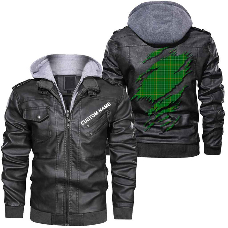 Scottish Wexford County Clan Tartan Faux Leather Jacket Custom Personalized - Scratch Style Tartan Plaid 1
