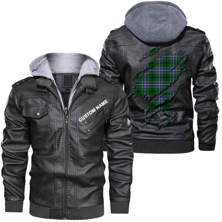 Scottish Wishart Hunting Modern Clan Tartan Faux Leather Jacket Custom Personalized - Scratch Style Tartan Plaid 1