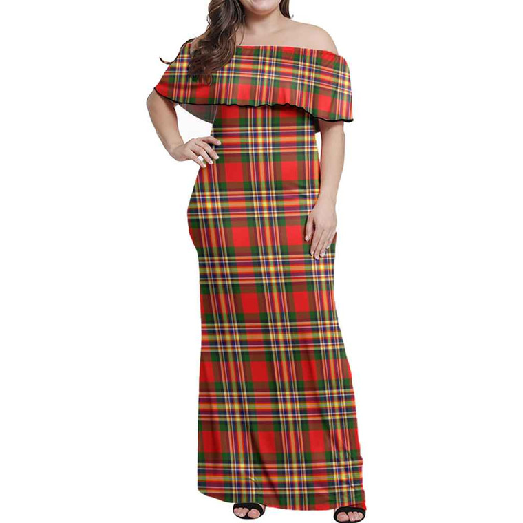 Scottish MacGill Modern Clan Tartan Women Off Shoulder Long Dress Tartan Plaid 1