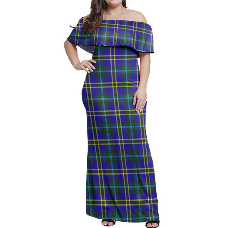 Scottish Weir Modern Clan Tartan Women Off Shoulder Long Dress Tartan Plaid 1