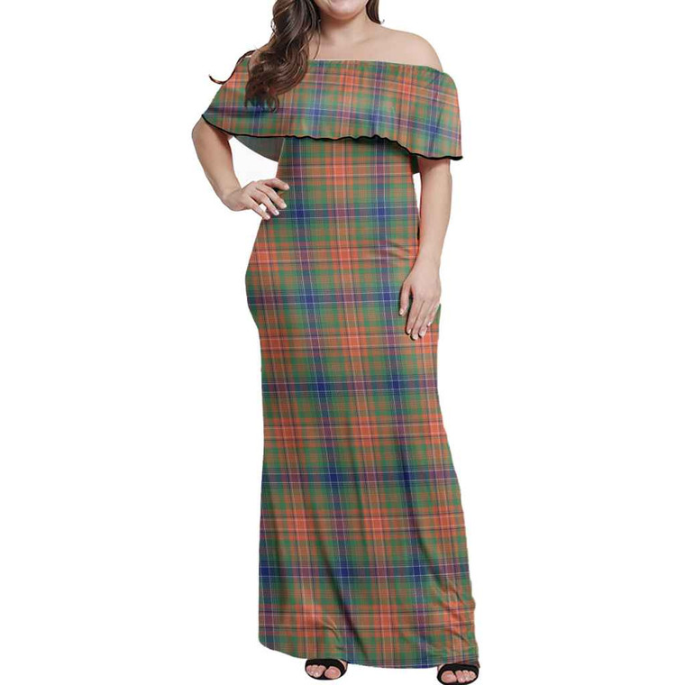 Scottish Wilson Ancient Clan Tartan Women Off Shoulder Long Dress Tartan Plaid 1