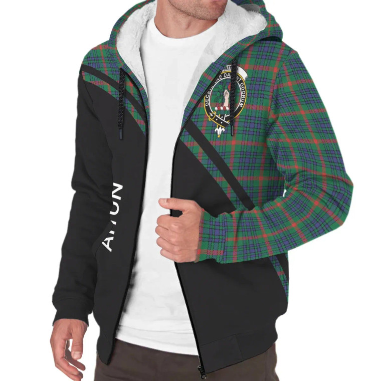 Scottish Aiton Clan Crest Tartan Curve Sherpa Hoodie