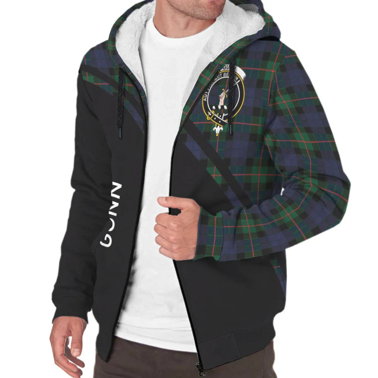 Scottish Gunn Clan Crest Tartan Curve Sherpa Hoodie