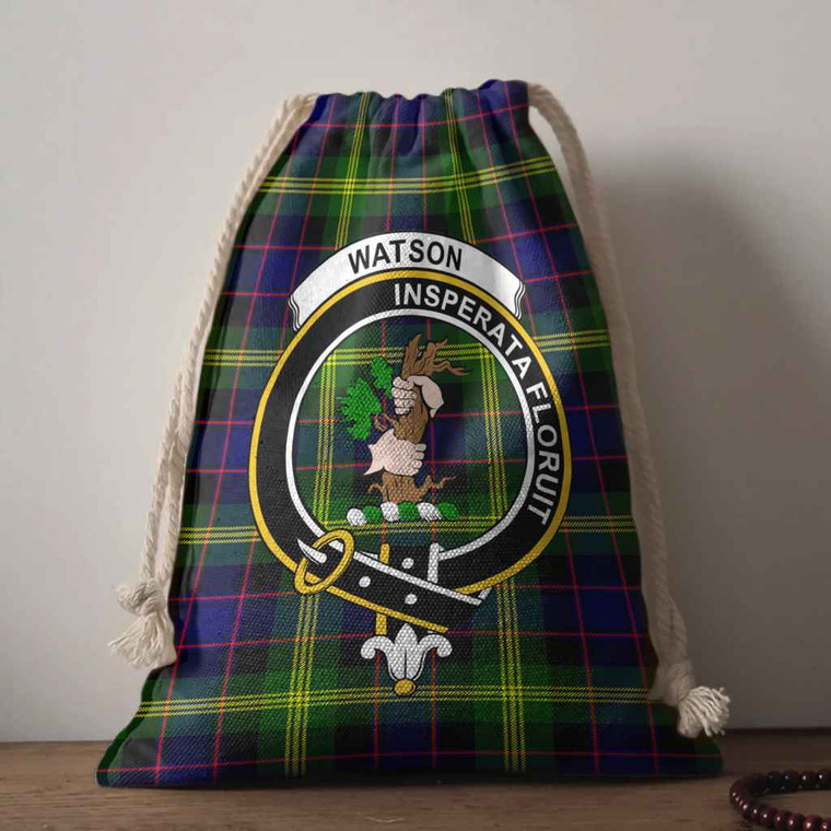 Scottish Watson Clan Crest Tartan Drawstring Bag Tartan Plaid 1