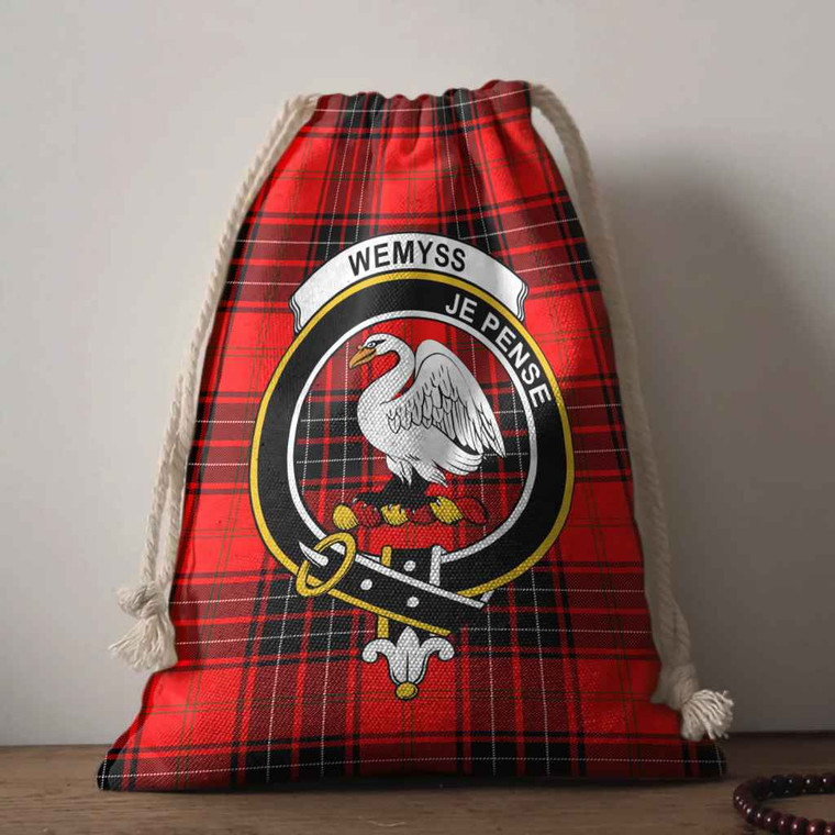 Scottish Wemyss Clan Crest Tartan Drawstring Bag Tartan Plaid 1