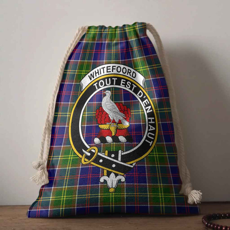 Scottish Whiteford Clan Crest Tartan Drawstring Bag Tartan Plaid 1