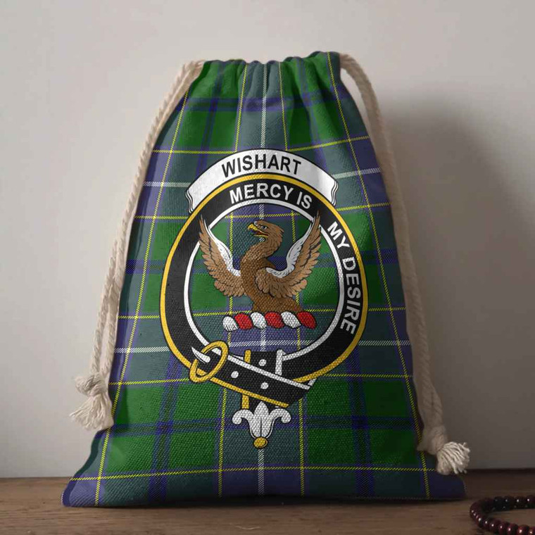 Scottish Wishart Clan Crest Tartan Drawstring Bag Tartan Plaid 1