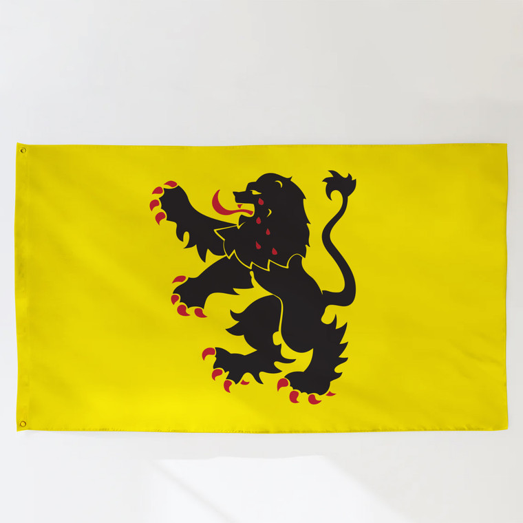 Black Lion Rampant on Yellow Tartan Flag Parade