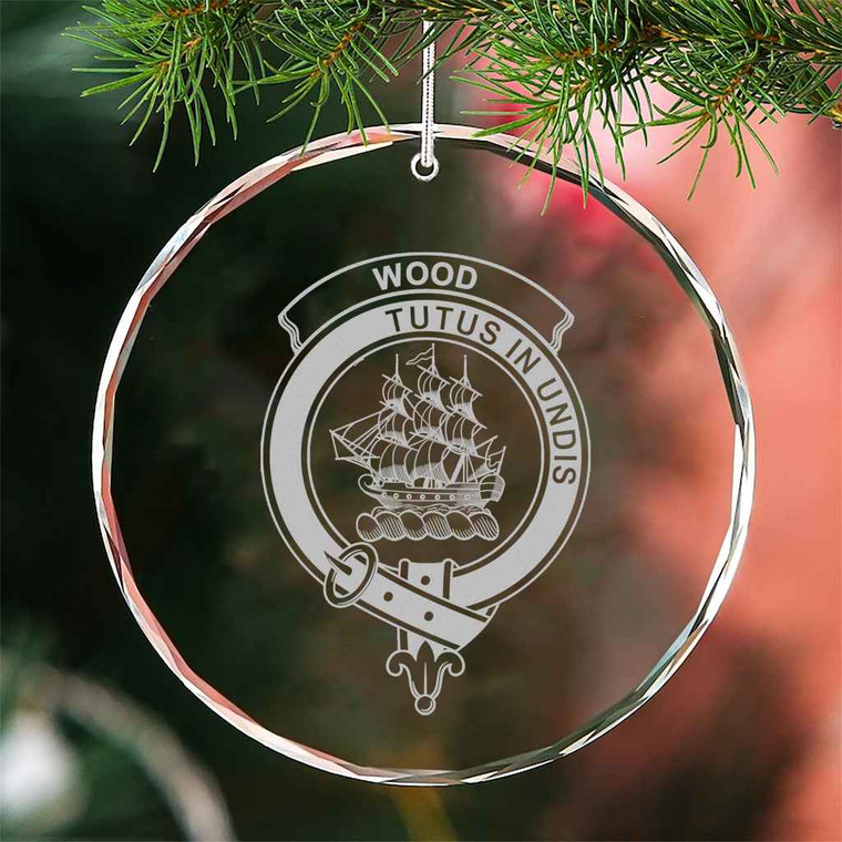 Scottish Wood Clan Crest Crystal Ornament Circle Shape Tartan Plaid