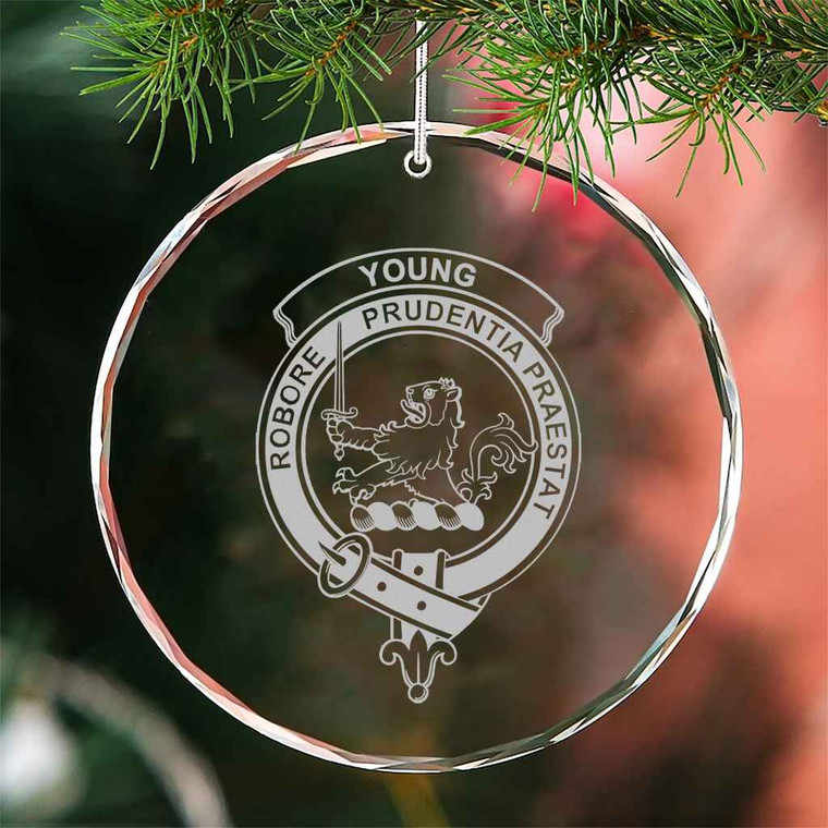 Scottish Young Clan Crest Crystal Ornament Circle Shape Tartan Plaid