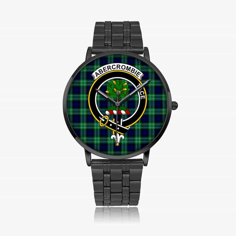 Scottish Abercrombie Clan Crest Tartan Instafamous Steel Quartz Watches Black1
