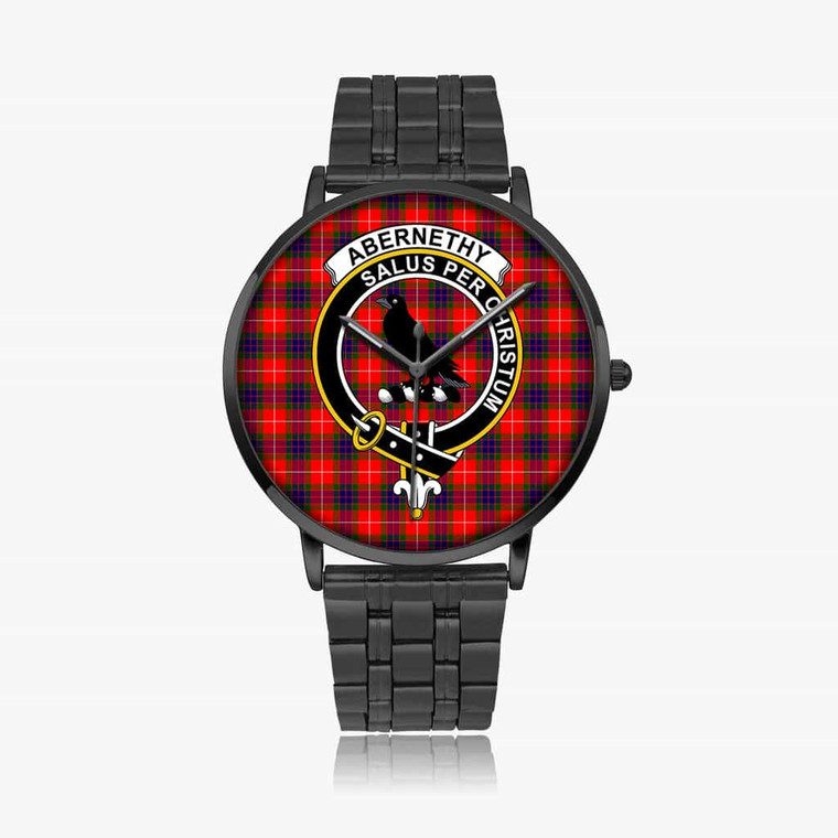 Scottish Abernethy Clan Crest Tartan Instafamous Steel Quartz Watches Black1