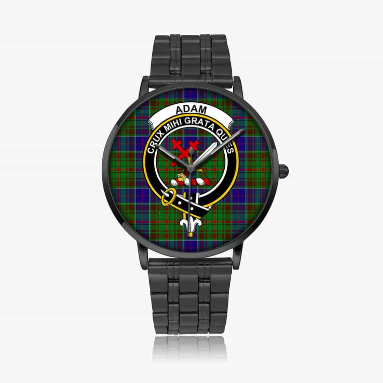Scottish Adam Clan Crest Tartan Instafamous Steel Quartz Watches Black1