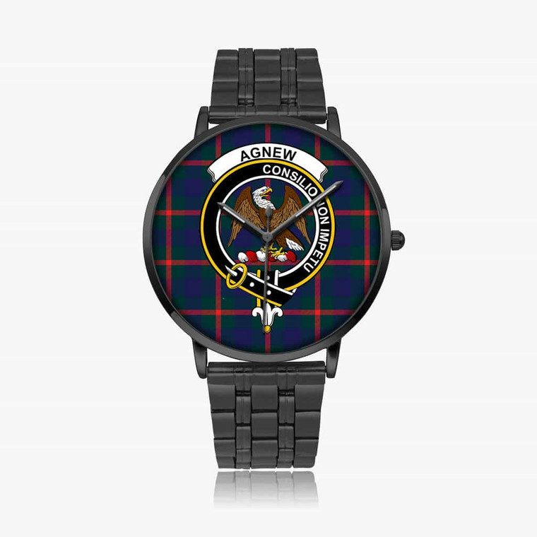 Scottish Agnew Clan Crest Tartan Instafamous Steel Quartz Watches Black1