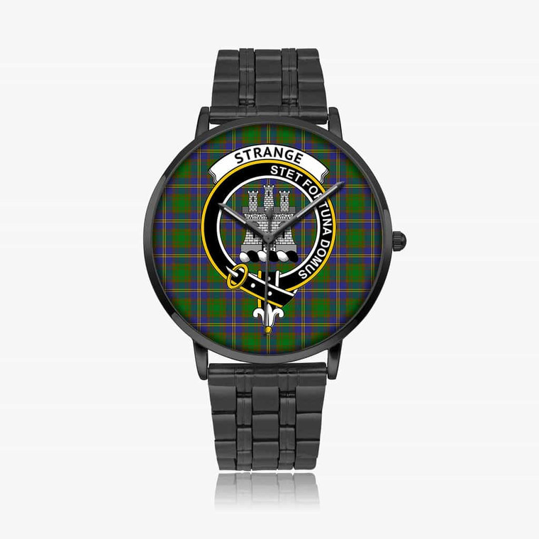 Scottish Strange (or Strang) Clan Crest Tartan Instafamous Steel Quartz Watches Black1