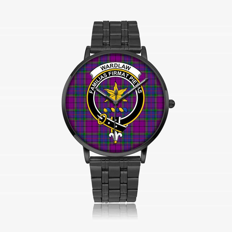 Scottish Wardlaw Clan Crest Tartan Instafamous Steel Quartz Watches Black1