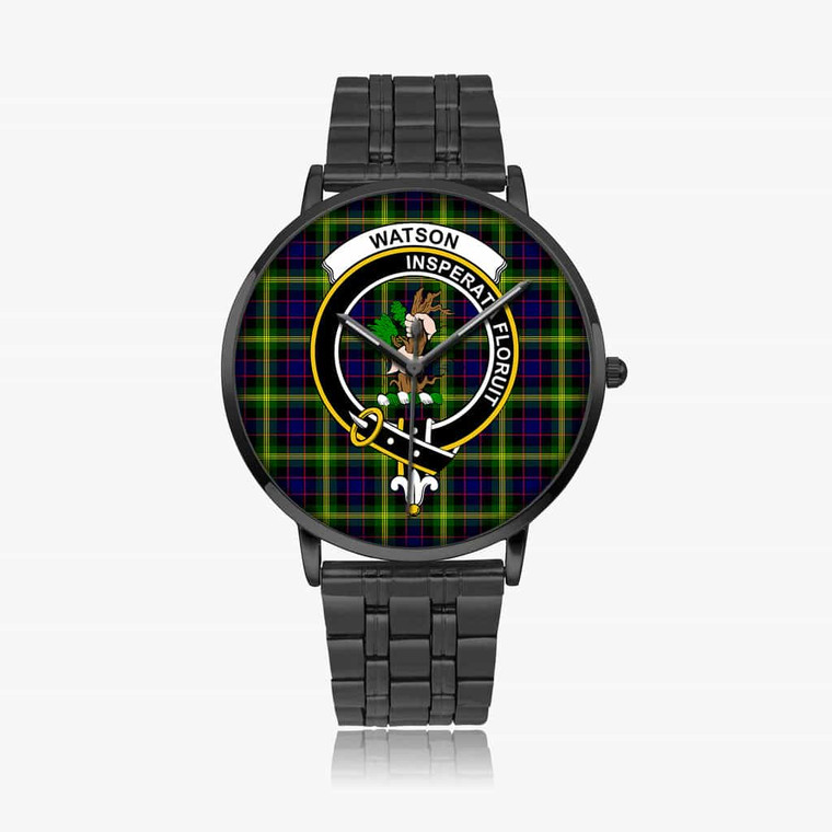 Scottish Watson Clan Crest Tartan Instafamous Steel Quartz Watches Black1