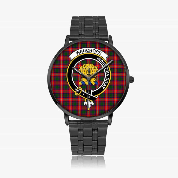 Scottish Wauchope (or Waugh) Clan Crest Tartan Instafamous Steel Quartz Watches Black1