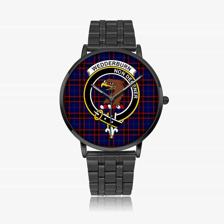 Scottish Wedderburn Clan Crest Tartan Instafamous Steel Quartz Watches Black1
