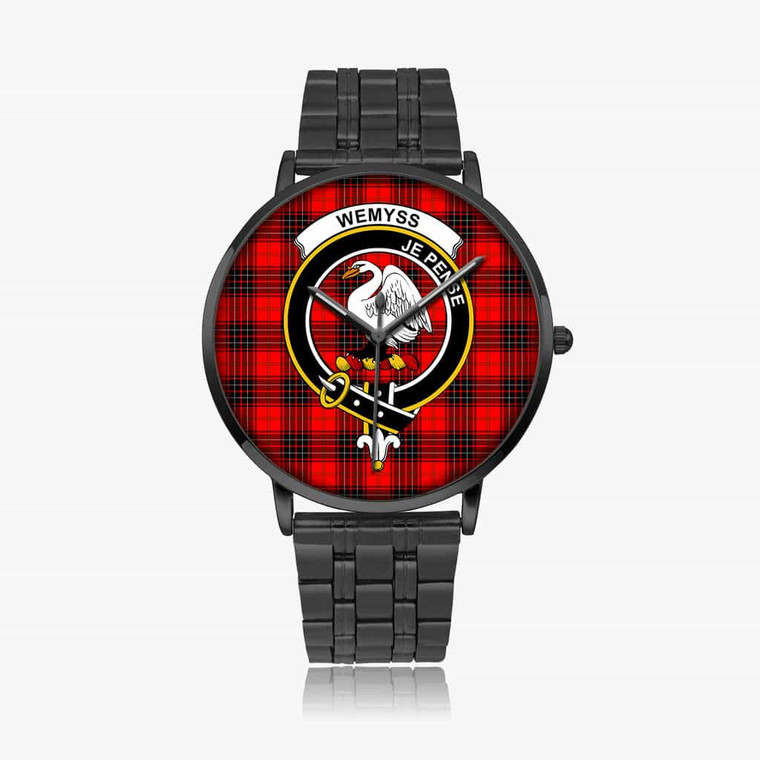 Scottish Wemyss Clan Crest Tartan Instafamous Steel Quartz Watches Black1
