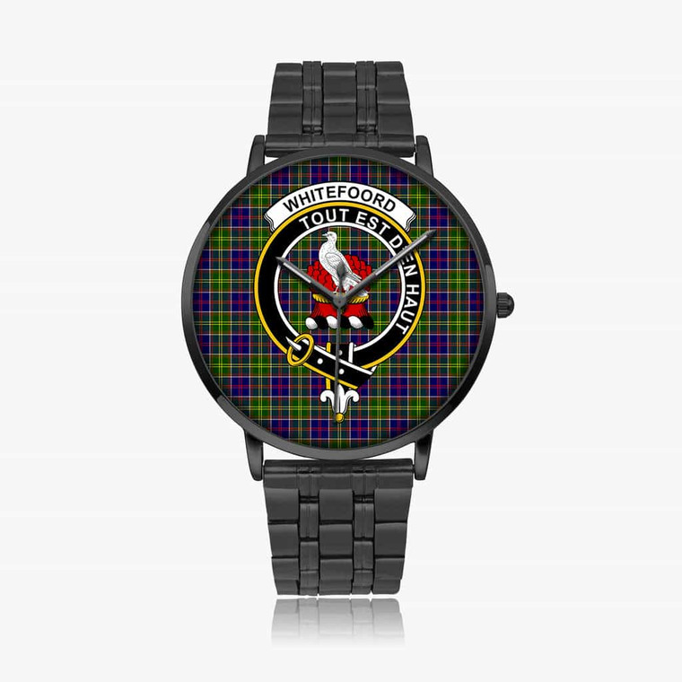Scottish Whiteford Clan Crest Tartan Instafamous Steel Quartz Watches Black1