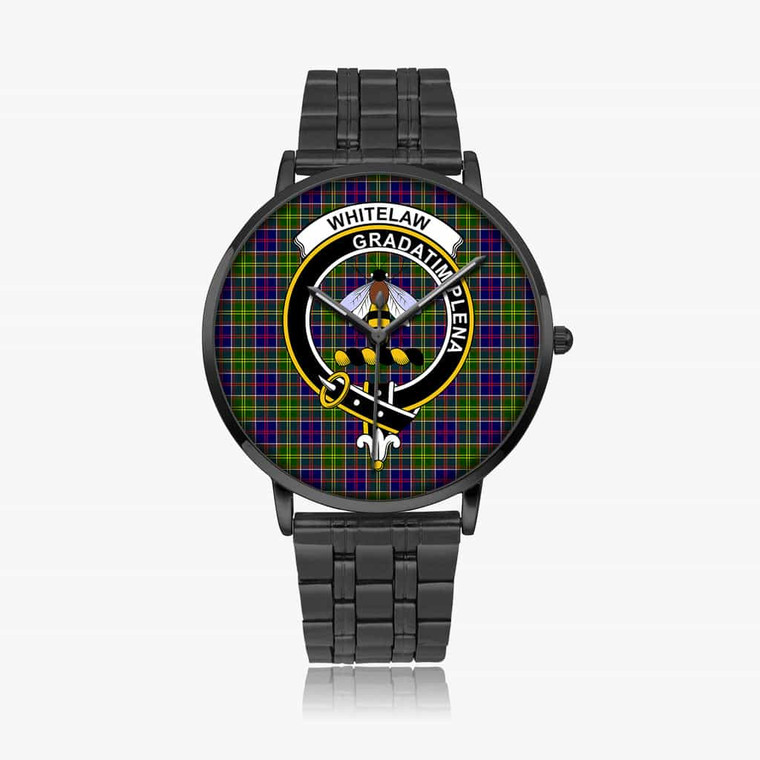 Scottish Whitelaw Clan Crest Tartan Instafamous Steel Quartz Watches Black1