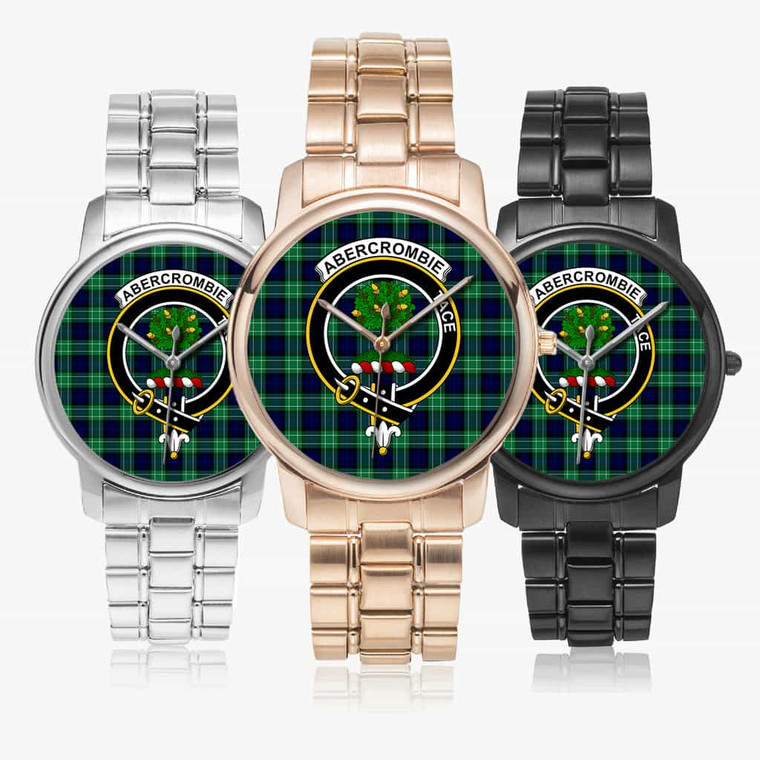 Scottish Abercrombie Clan Crest Tartan Folding Clasp Steel Quartz Watches Tartan Plaid