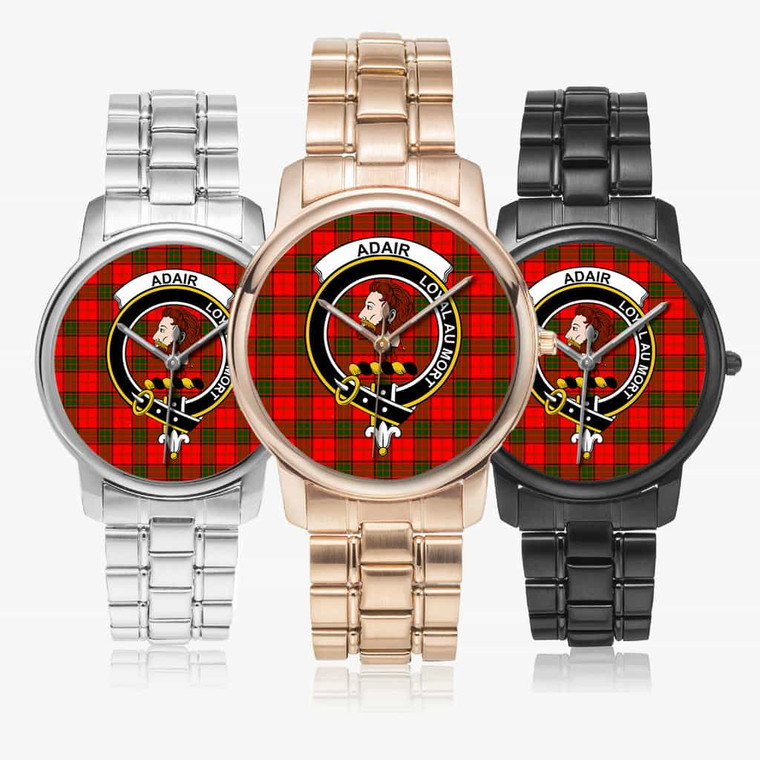 Scottish Adair Clan Crest Tartan Folding Clasp Steel Quartz  Watches Tartan Plaid