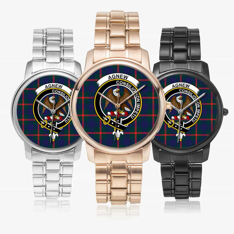 Scottish Agnew Clan Crest Tartan Folding Clasp Steel Quartz  Watches Tartan Plaid