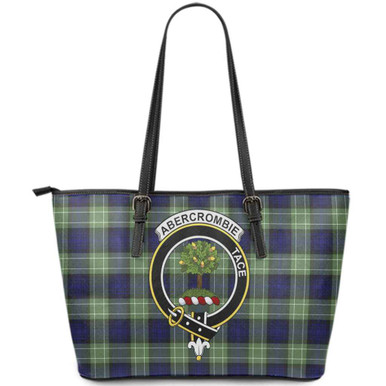 Scottish Abercrombie Clan Crest Tartan Leather Tote