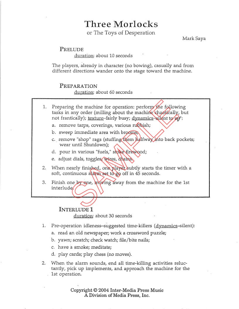 Saya, Mark- Three Morlocks, for percussion trio