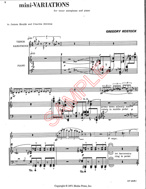 Kosteck, Gregory- mini-VARIATIONS, for tenor saxophone and piano 