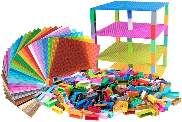 Strictly Briks Classic Baseplates 10" x 10" Building Brick Baseplates 100% Compatible with All Major Brands | Building Bricks for Towers | 36 Stackable Bases & 360 Stackers in Rainbow Colors