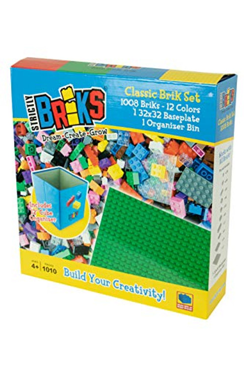 Strictly Briks - Classic Bricks - 1008 Piece Set in 12 Colors with a Collapsible Organizer and a Baseplate - 100% Compatible with All Major Building Brick Brands