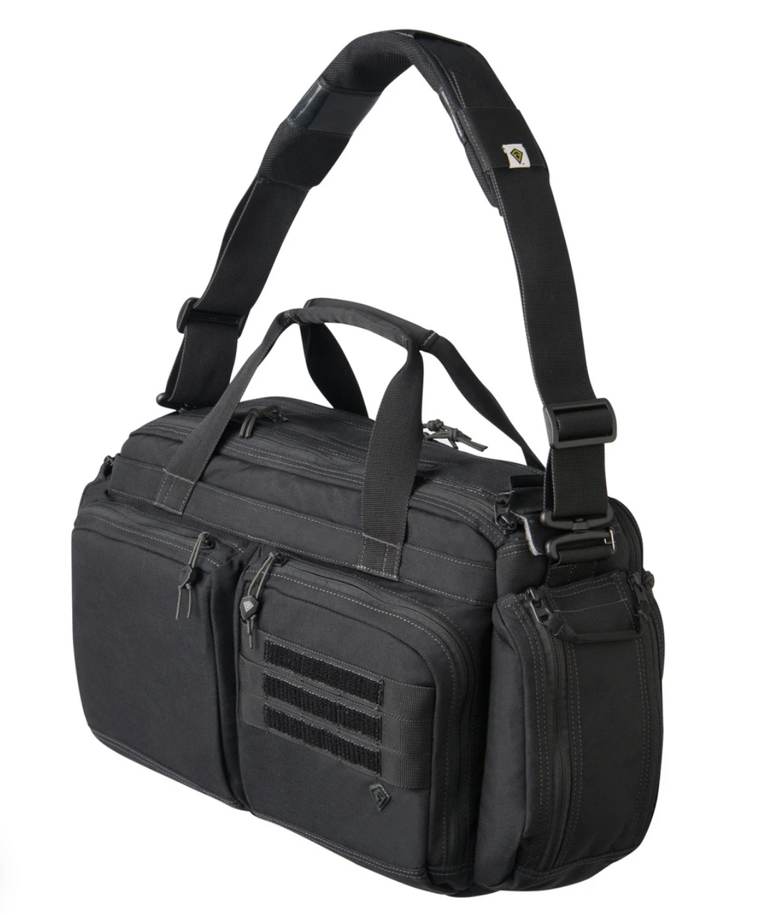 This briefcase style office-to-field bag is designed to provide all of the room and durability you require to carry out your duty. Double strength nylon fabric and premium YKK® zippers/Duraflex® hardware gives you a sturdy exterior you can rely on. Foam padded main and computer compartments keep items separate and protected, while three inner drop pockets, hidden front hook/loop secured pocket, and zip out water bottle/gear pockets provide extra storage space with organization.