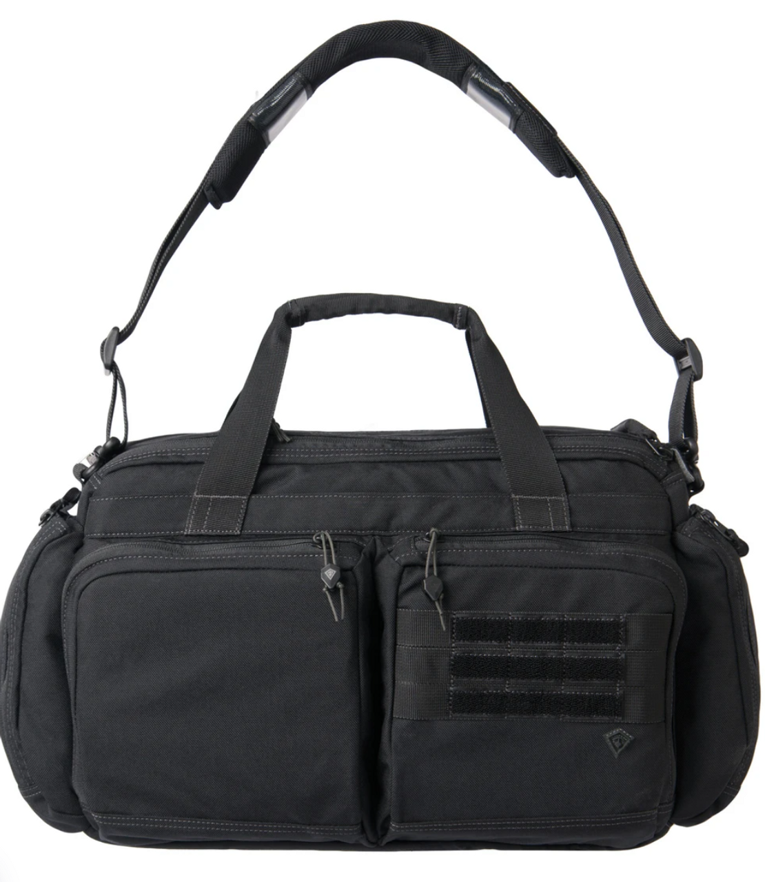 This briefcase style office-to-field bag is designed to provide all of the room and durability you require to carry out your duty. Double strength nylon fabric and premium YKK® zippers/Duraflex® hardware gives you a sturdy exterior you can rely on. Foam padded main and computer compartments keep items separate and protected, while three inner drop pockets, hidden front hook/loop secured pocket, and zip out water bottle/gear pockets provide extra storage space with organization.