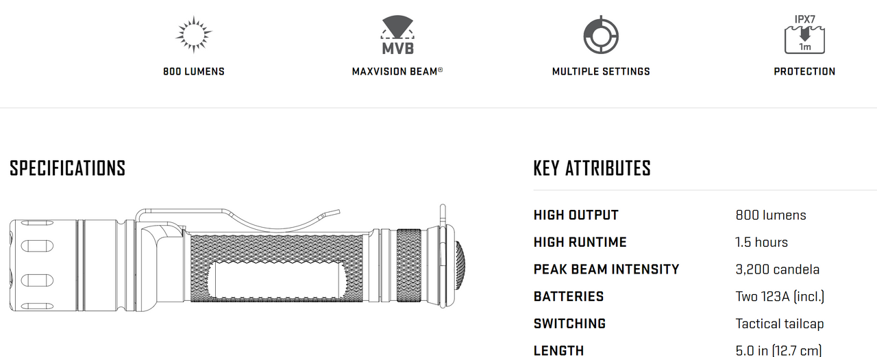 E2T MaxVision Tactician Dual-Output MaxVision Beam LED Flashlight