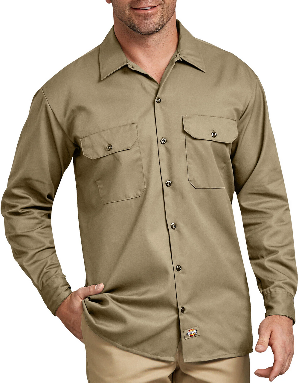 Dickies Long Sleeve Work Shirt, Military Khaki Dickies Long Sleeve Work Shirt, Military Khaki