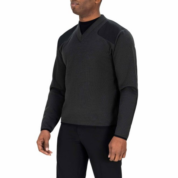 Fleece Lined V-Neck Sweater in Black